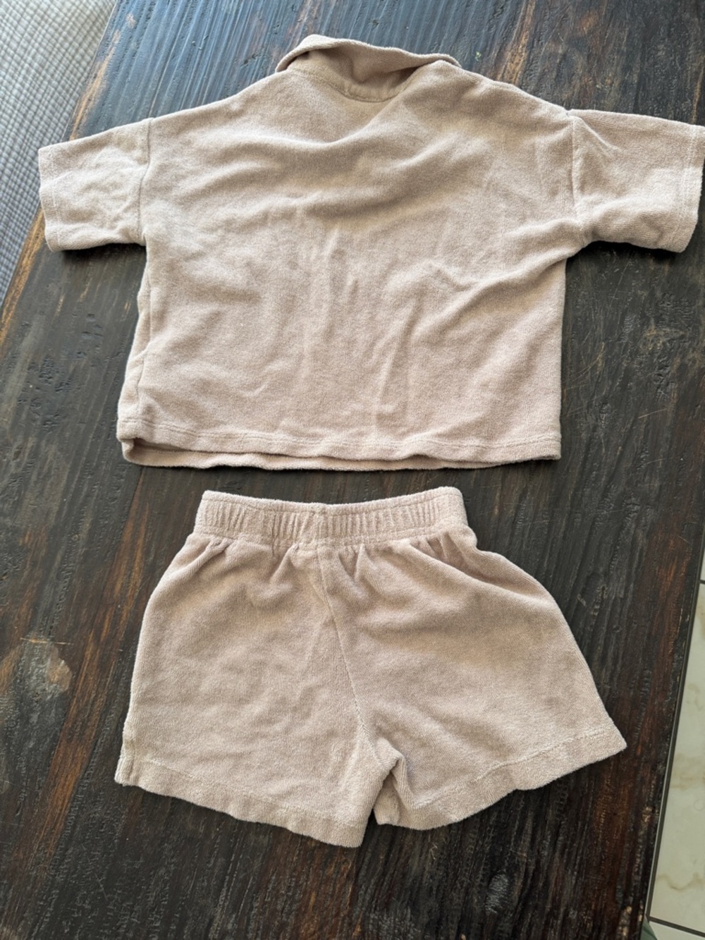 Zara cosy Terry Polo Top & Shorts Set - Taupe - Picture 5 of 10